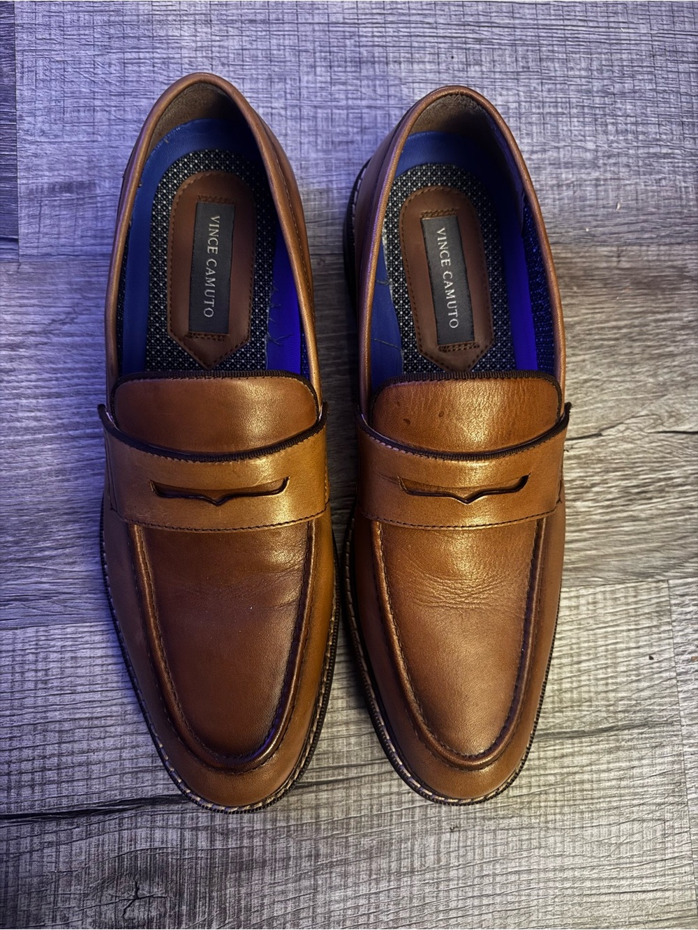 Vince Camuto Brown Leather Penny Loafers
